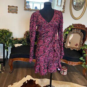 Parker Alison Floral Long Sleeve Ruffle A-Line Dress V-Neck Size 2 Purple